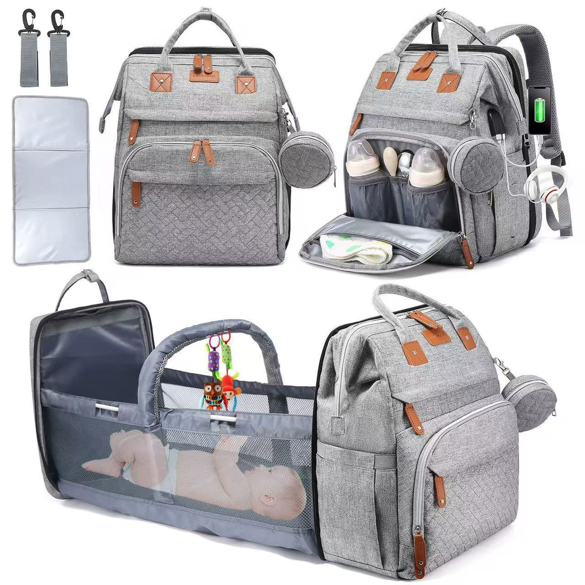 Changing Backpack with Fold-Out Baby Bed